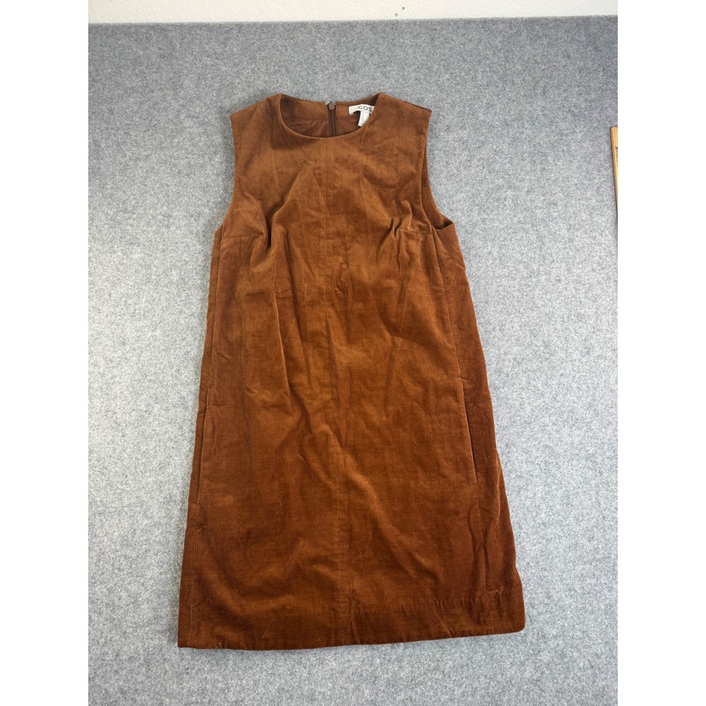 COS Womens Brown Cotton Corduroy Sleeveless Shift Dress Pockets Size 2